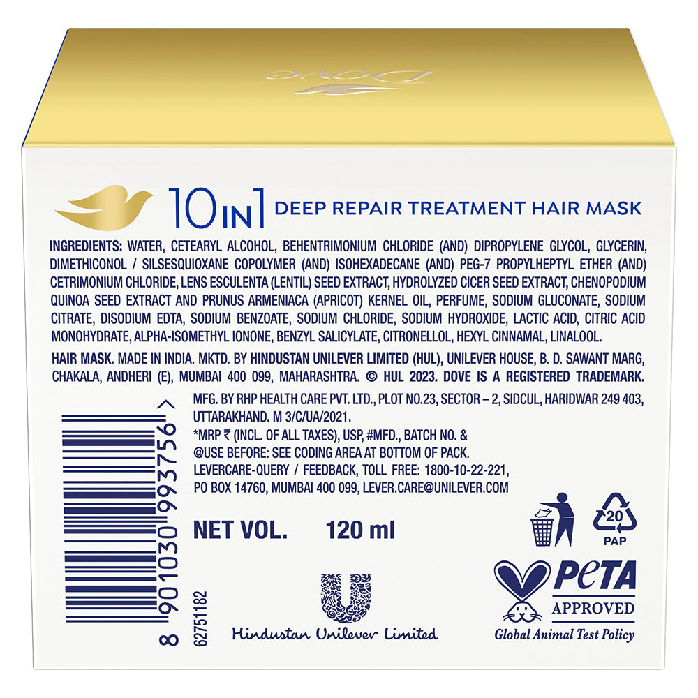 Dove 10 in 1 Deep Repair Treatment Hair Mask 120 ml, for damaged hair
