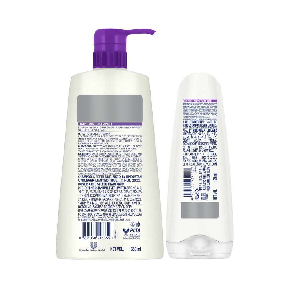 Dove Daily Shine Shampoo 650ml & Conditioner 175ml (Combo Pack)