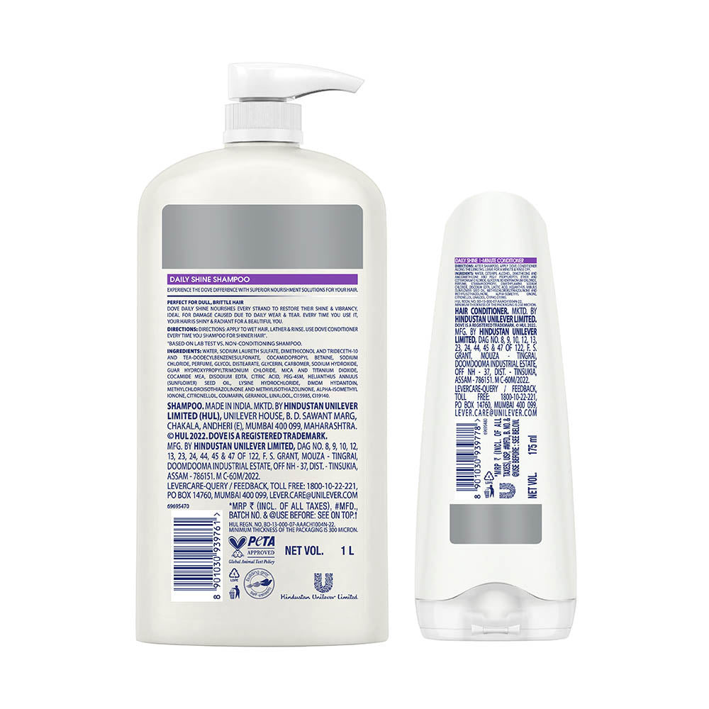 Dove Daily Shine Shampoo 1L & Conditioner 175ml (Combo Pack)