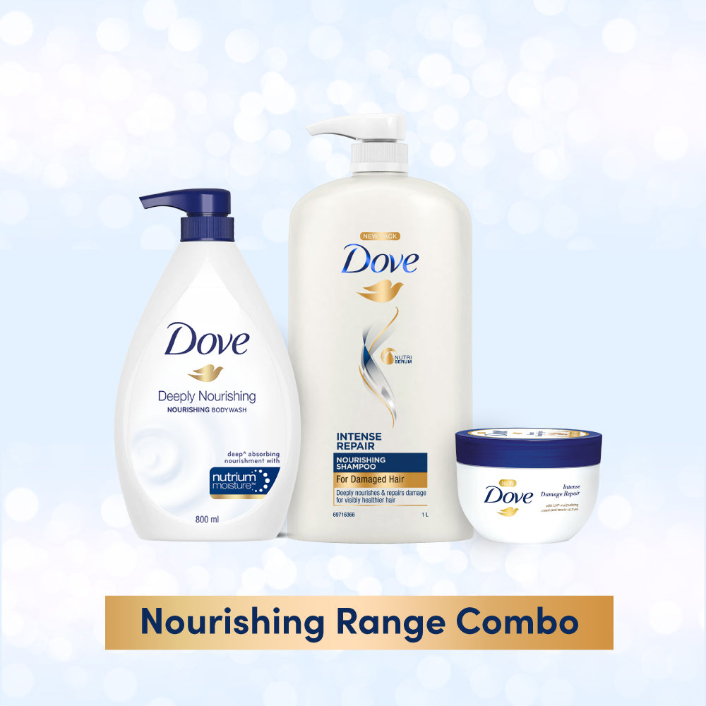 Dove Intense Repair Shampoo 1L, Hair Mask 300ml & Deeply Nourishing Body Wash 800ml (Combo Pack)