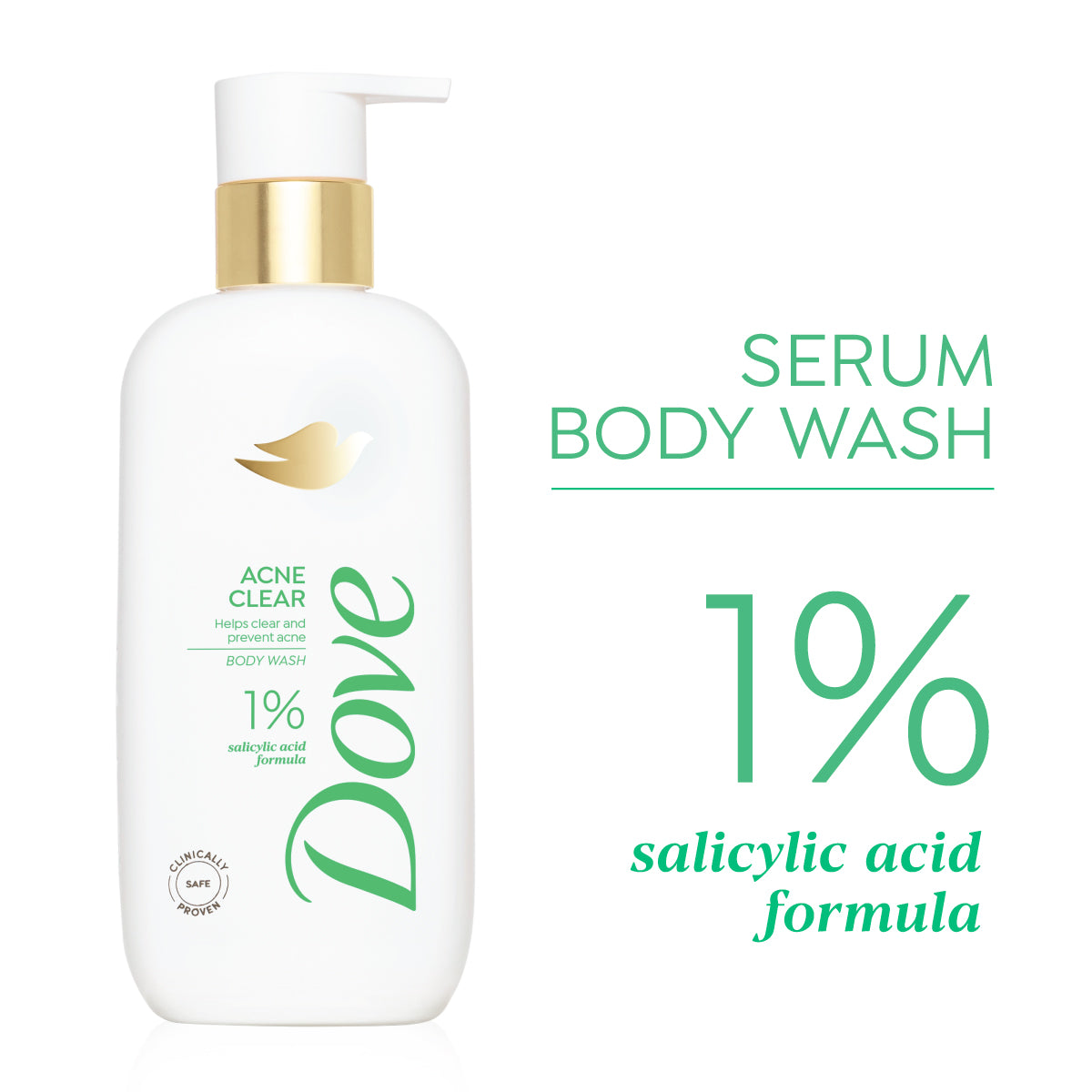 Dove Acne Clear Serum Bodywash with 1% Clearing Salicylic Acid Acne Treatment, 300 ml