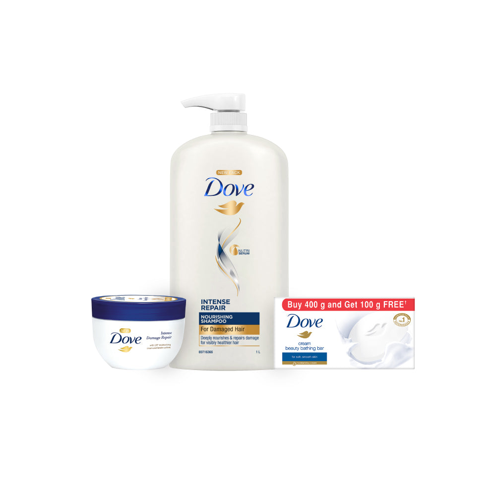 Dove Intense Repair Shampoo 1L, Hair Mask 300ml & Cream Beauty Bar 125g (Buy 4 Get 1 Free)
