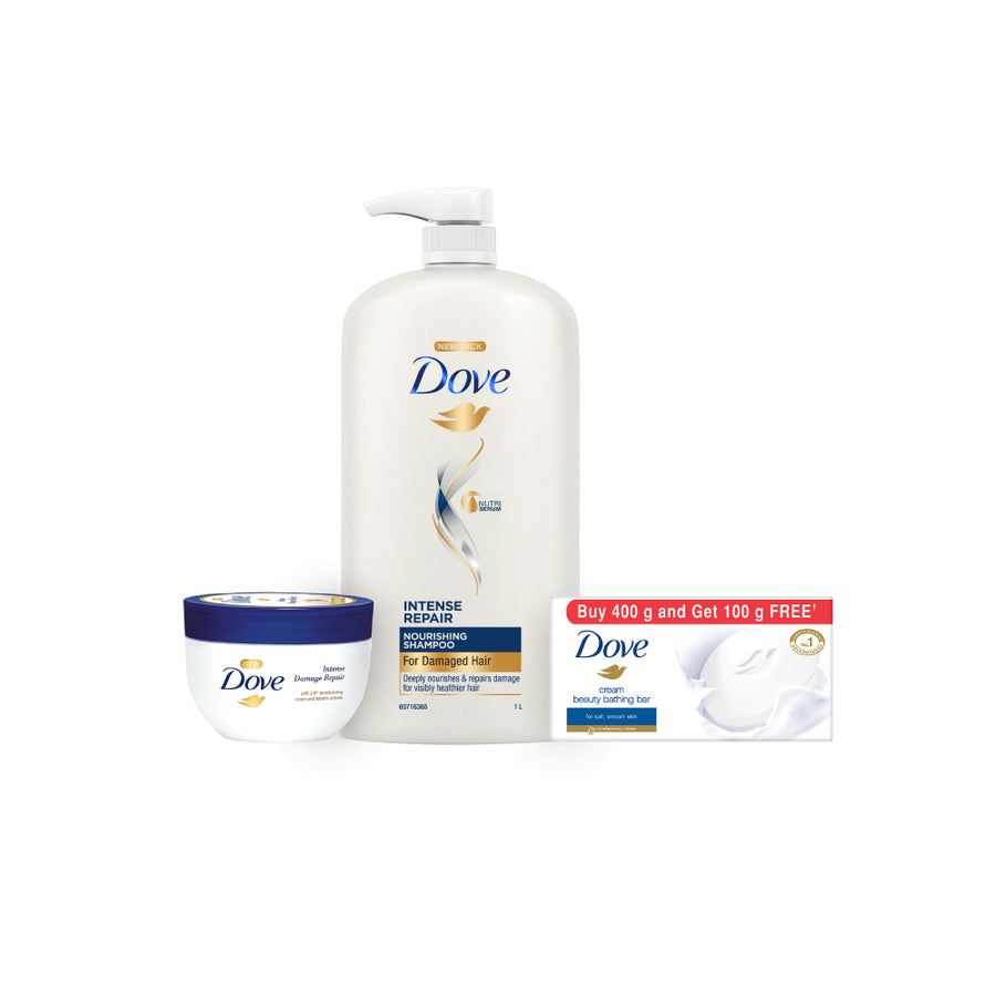 Dove Intense Repair Shampoo 1L, Hair Mask 300ml & Cream Beauty Bar 125g (Buy 4 Get 1 Free)