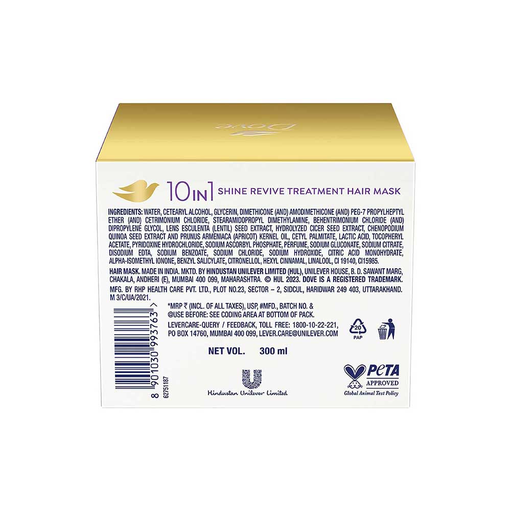 Dove 10 in 1 Shine Revive Treatment Hair Mask 300 ml, for dull hair