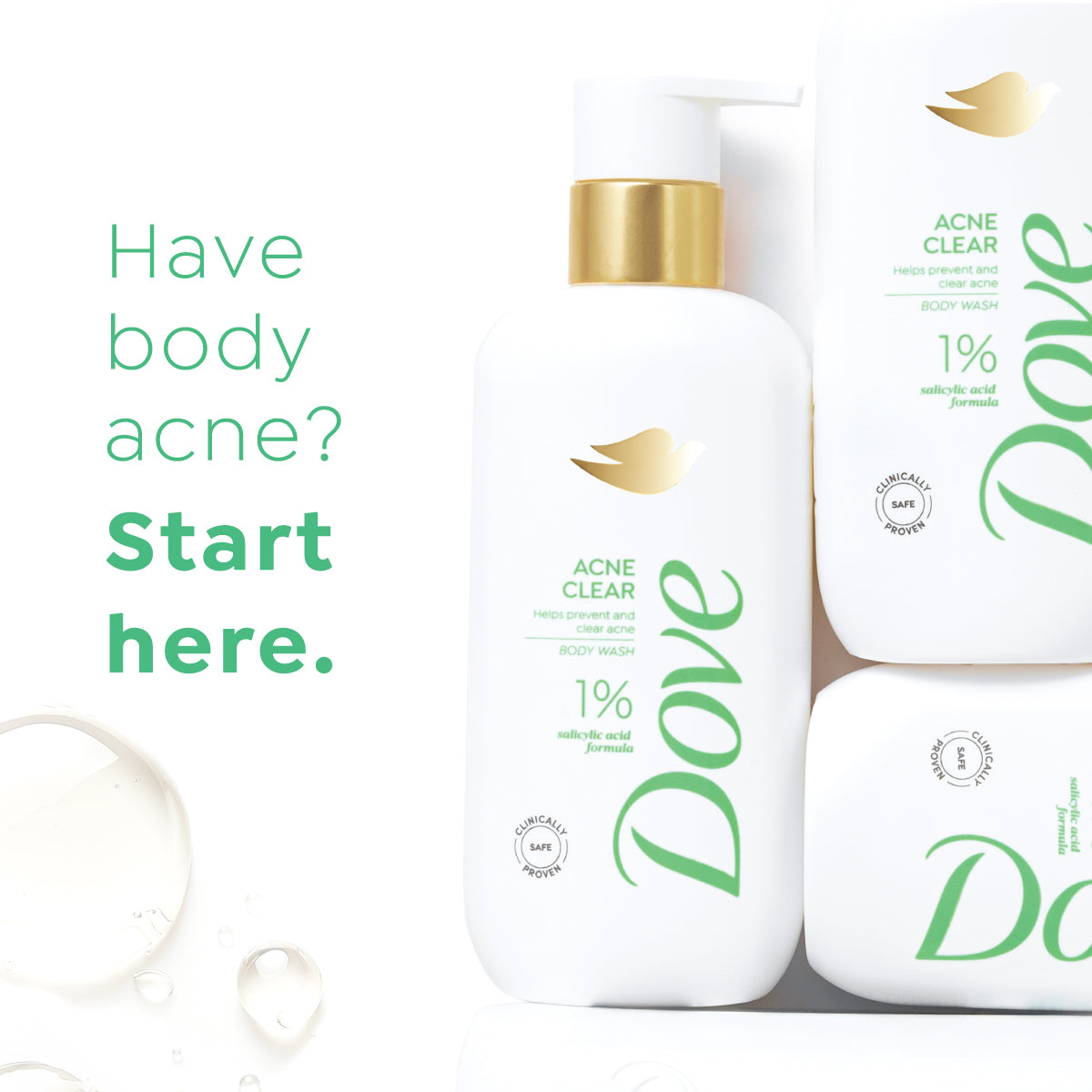 Dove Acne Clear Serum Bodywash with 1% Clearing Salicylic Acid Acne Treatment, 300 ml