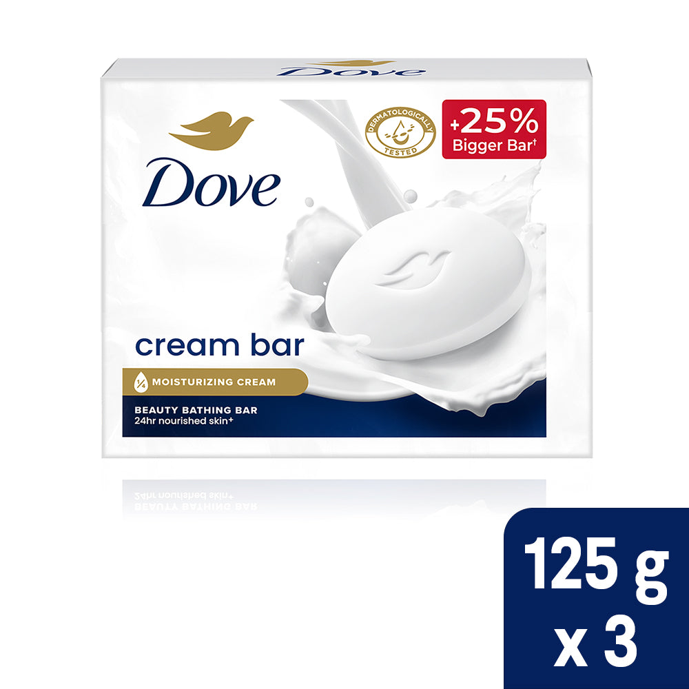 Dove Cream Beauty Bathing Bar - With Nutrient Serum for 24 hr Nourished Skin | 3x125g