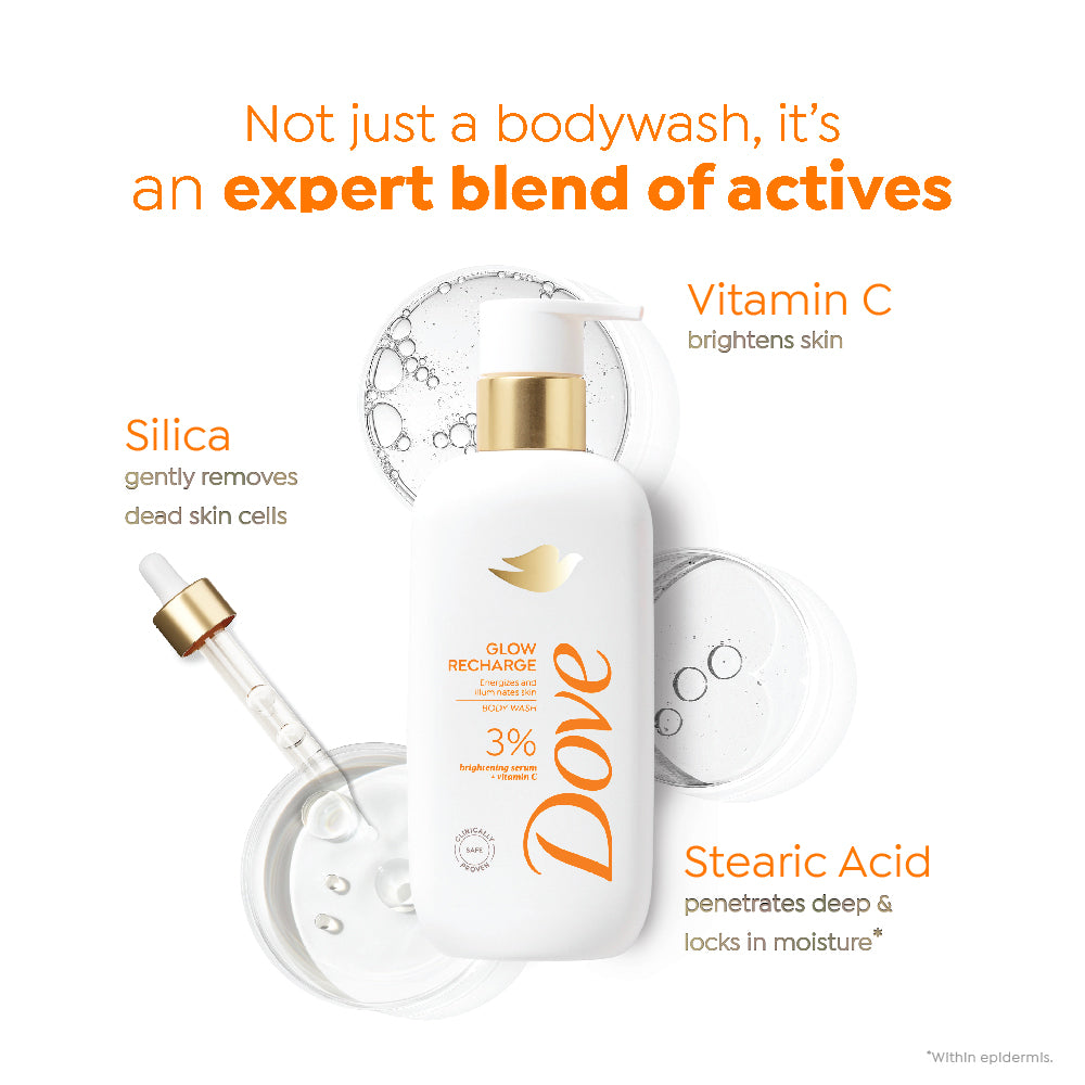 Dove Glow Recharge  Exfoliating Bodywash with 3% Brightening serum + Vitamin C, 300 ml