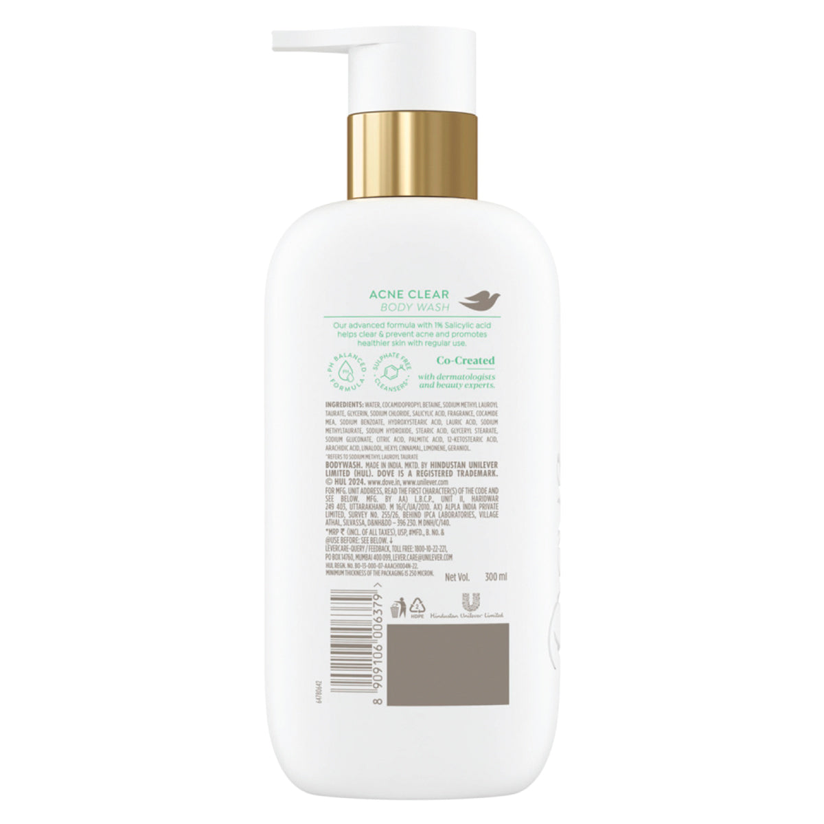 Dove Acne Clear Serum Bodywash with 1% Clearing Salicylic Acid Acne Treatment, 300 ml