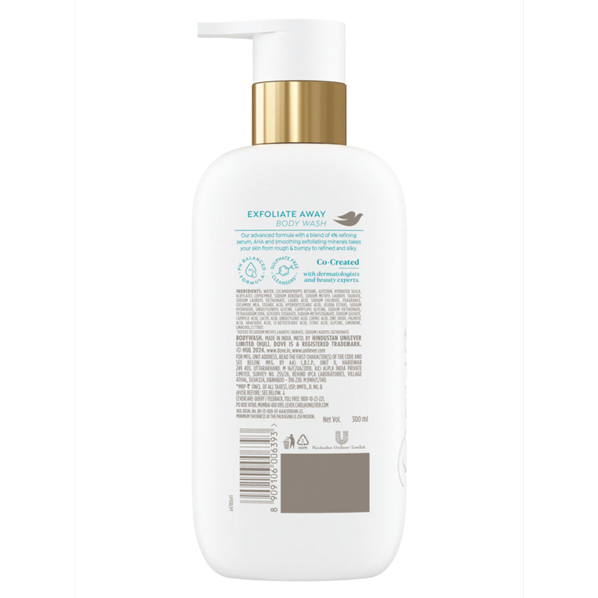 Dove Exfoliate Away Serum Bodywash with 4% Refining serum + AHA, 300 ml