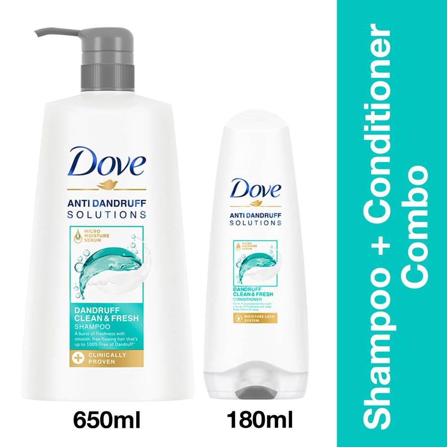 Dove Dandruff Clean & Fresh Shampoo 650ml & Conditioner 175ml (Combo Pack)