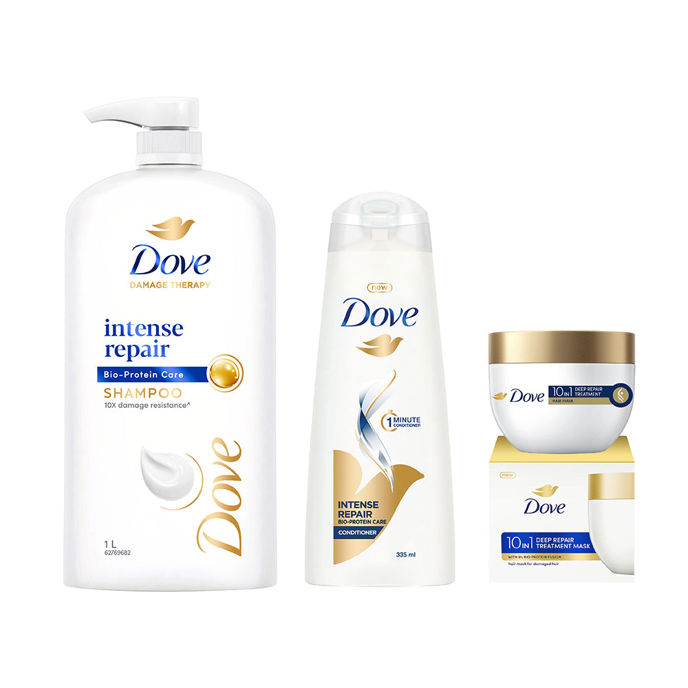Dove Intense Repair Shampoo 1L, Intense Repair Conditioner 340ml & 10 in 1 Deep Repair Treatment Hair Mask 300 ml