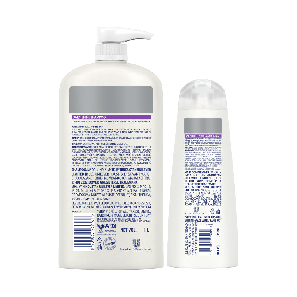 Dove Daily Shine Shampoo 1L & Conditioner 335ml(Combo Pack)