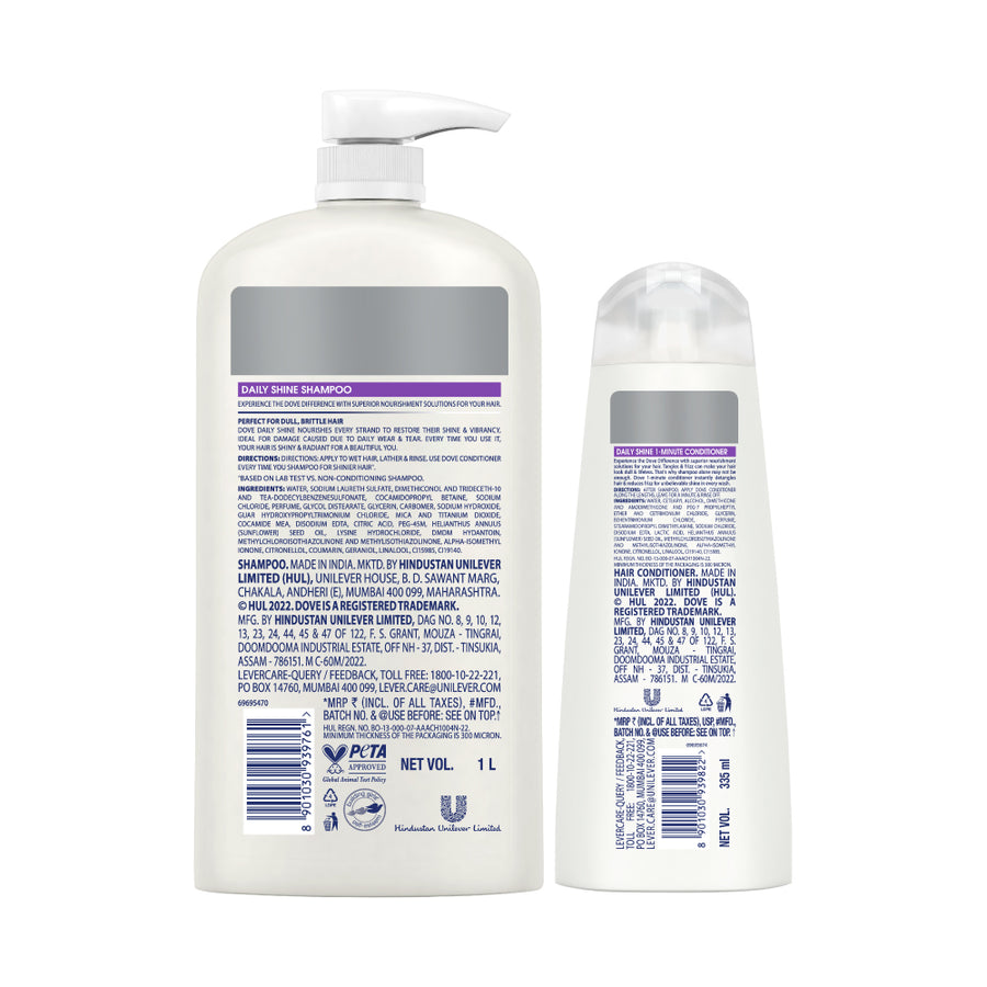 Dove Daily Shine Shampoo 1L & Conditioner 335ml(Combo Pack)