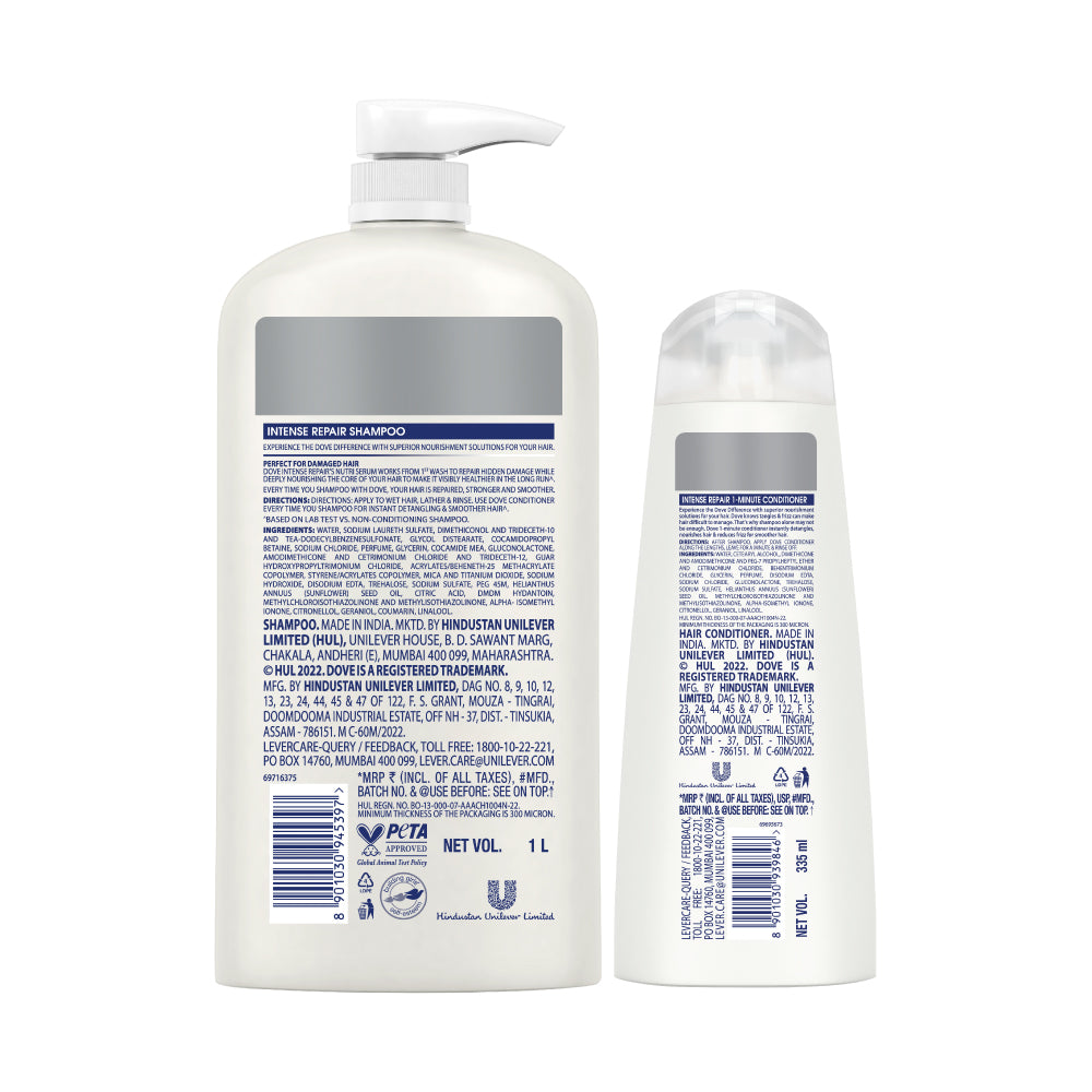 Dove Intense Repair Shampoo 1L & Conditioner 335ml (Combo Pack)