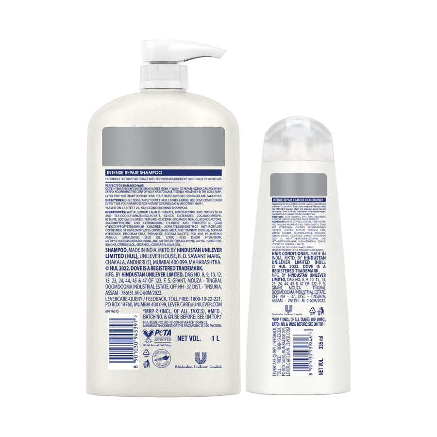 Dove Intense Repair Shampoo 1L & Conditioner 335ml (Combo Pack)