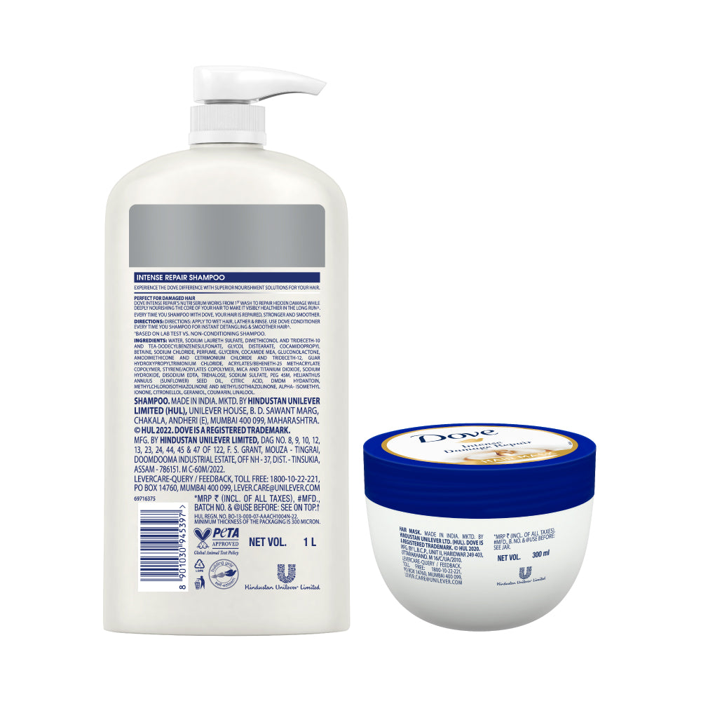 Dove Intense Repair Shampoo 1L & Hair Mask 300ml (Combo Pack)