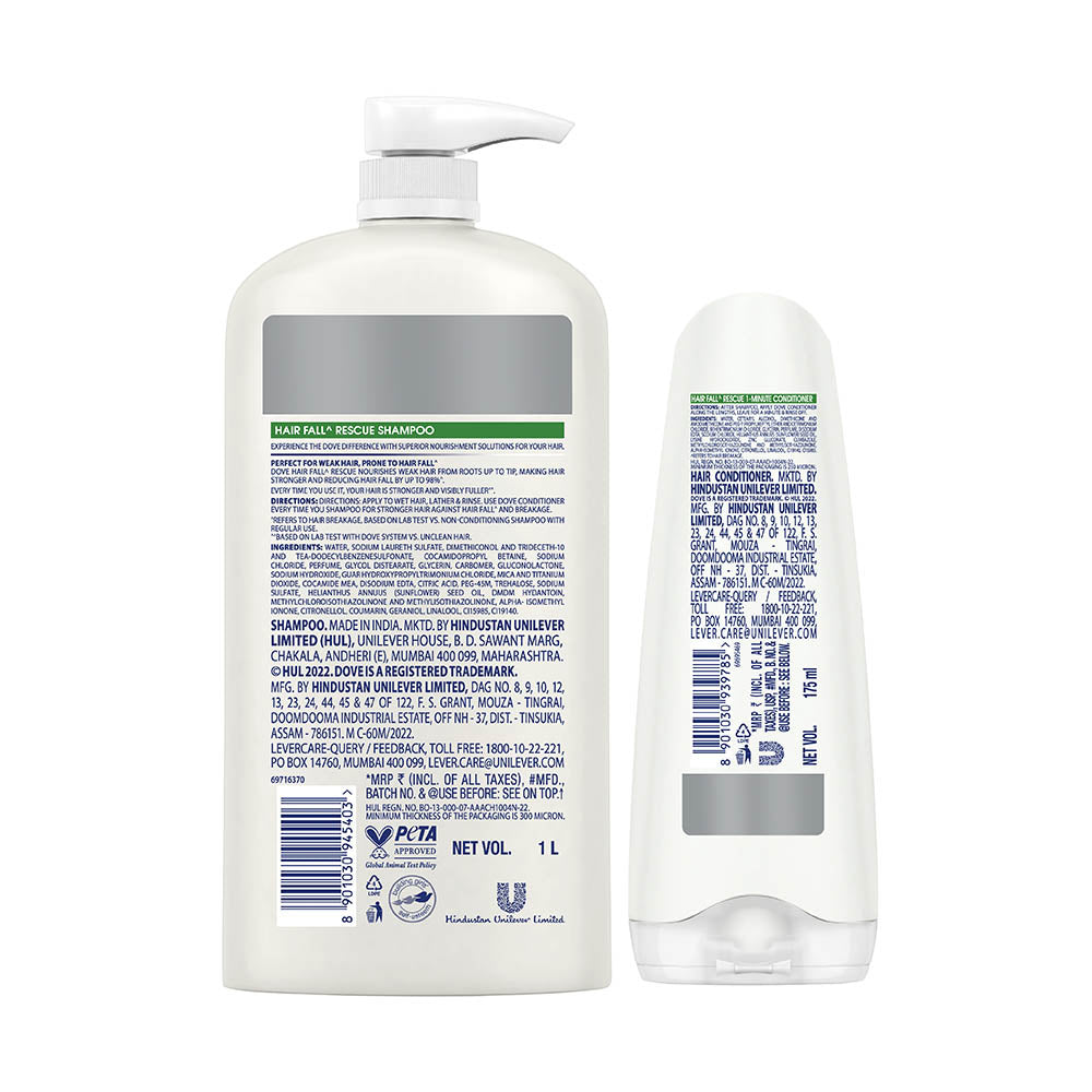 Dove Hair Fall Rescue Shampoo 1L & Conditioner 175ml (Combo Pack)