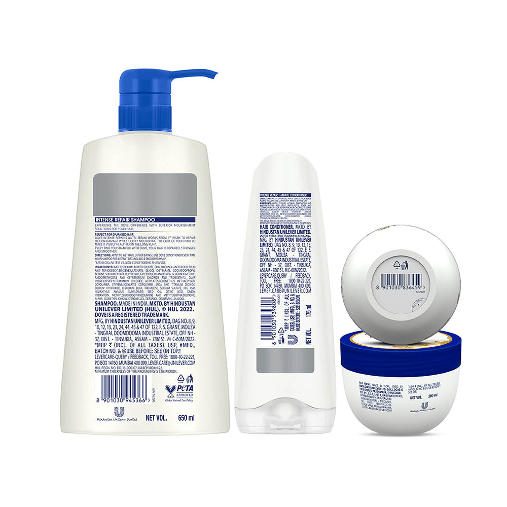 Dove Intense Repair Shampoo 650ml, Conditioner 175ml & Hair Mask 300ml (Combo Pack)