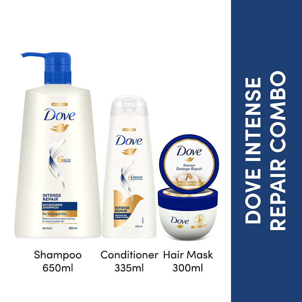 Dove Intense Repair Shampoo 650ml, Conditioner 335ml & Hair Mask 300ml (Combo Pack)