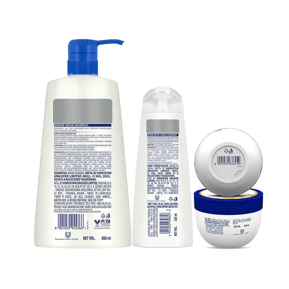 Dove Intense Repair Shampoo 650ml, Conditioner 335ml & Hair Mask 300ml (Combo Pack)