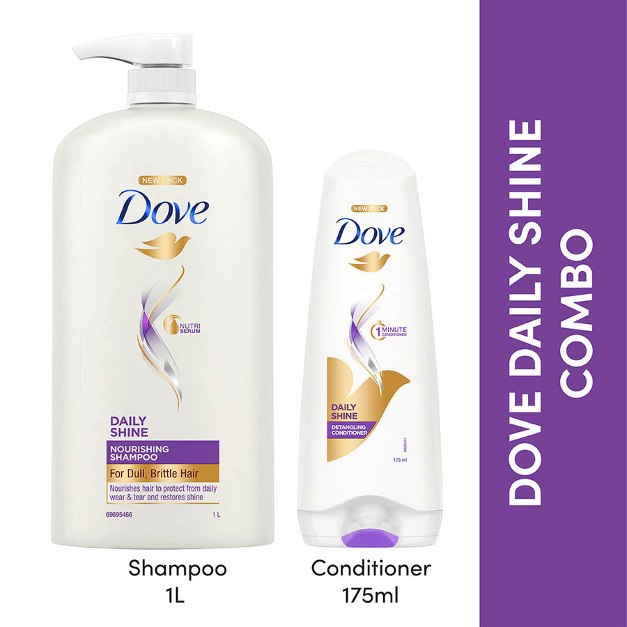 Dove Daily Shine Shampoo 1L & Conditioner 175ml (Combo Pack)