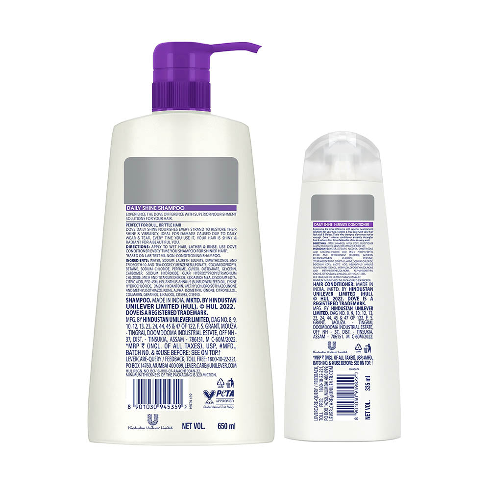 Dove Daily Shine Shampoo 650ml & Conditioner 335ml (Combo Pack)