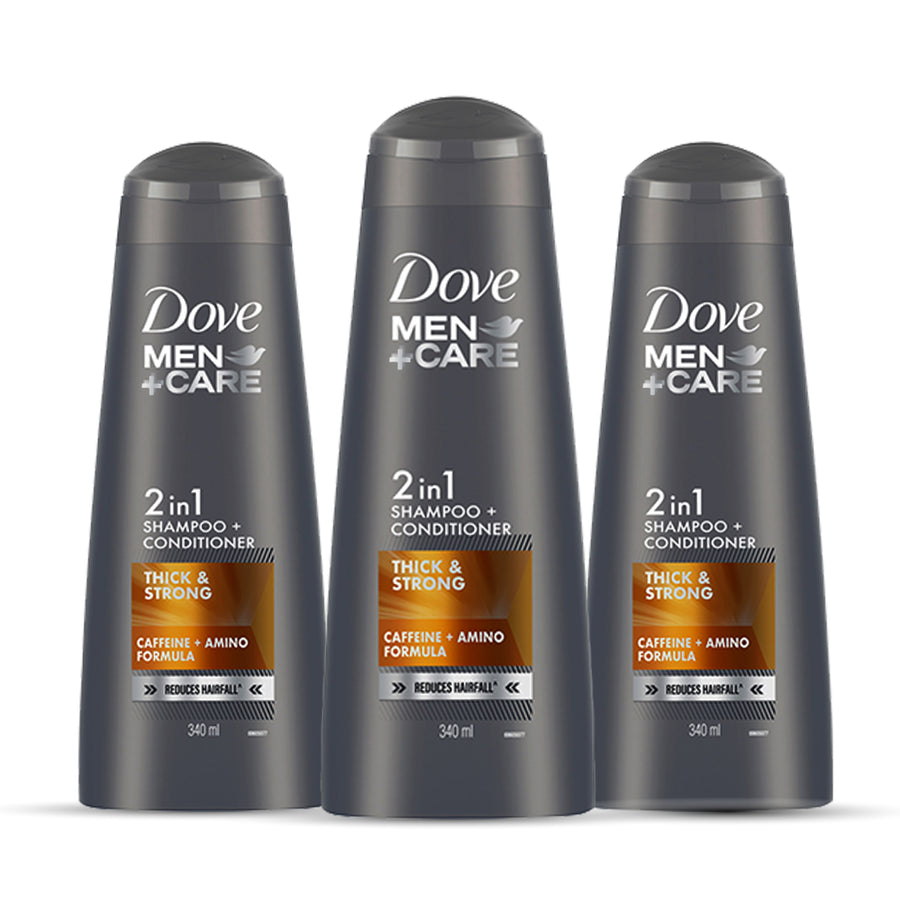 Dove Men+Care Thick & Strong 2in1 Shampoo+Conditioner Combo, 340ml (Pack of 3)