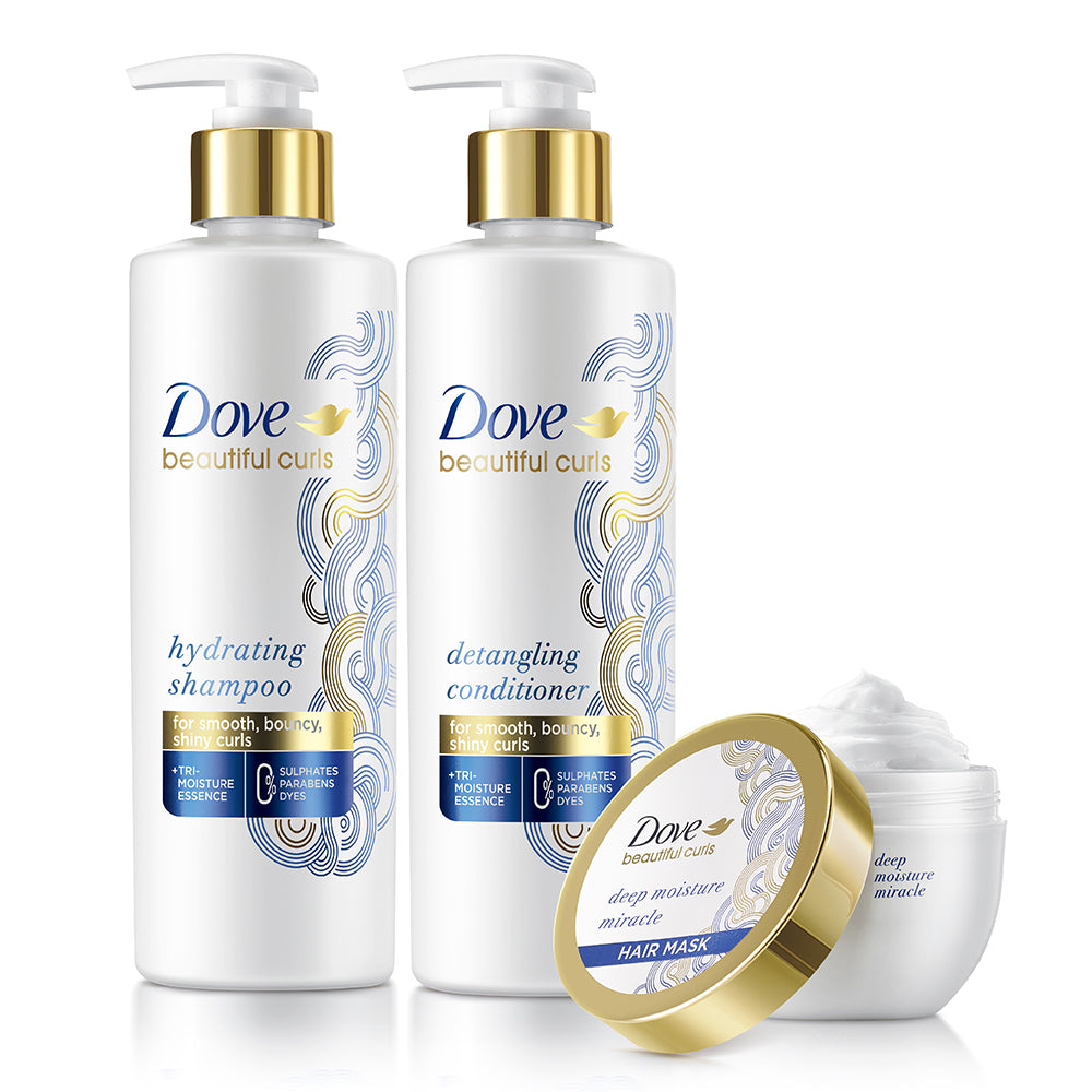 Dove Beautiful Curls Shampoo 380ml, Conditioner 380ml & Hair Mask 300ml (Combo Pack)