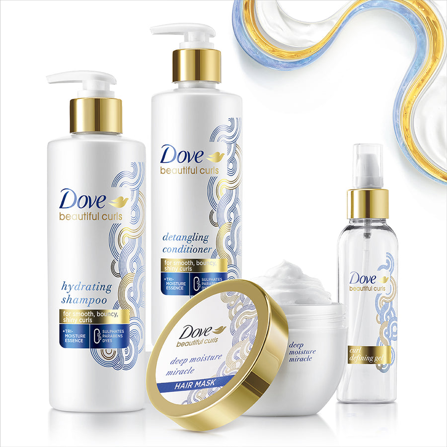 Dove Beautiful Curls Shampoo 380ml, Conditioner 380ml, Hair Mask 300ml & Defining Hair Gel 100ml (Combo Pack)