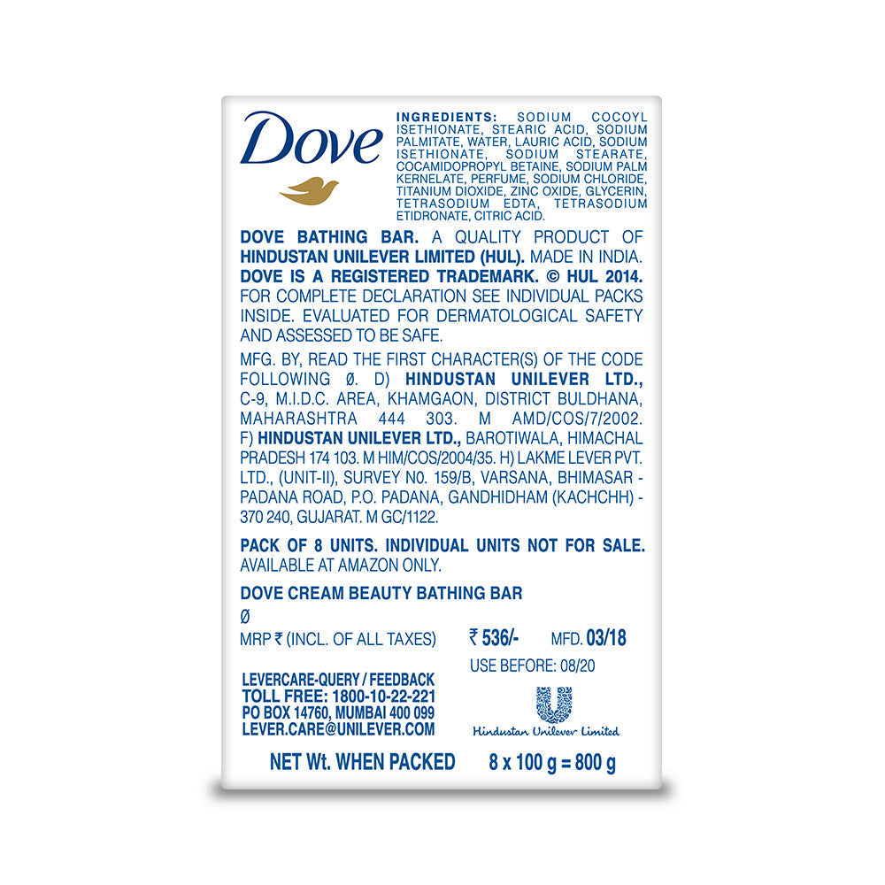 Dove Cream Beauty Bathing Bar 100g - Pack of 8