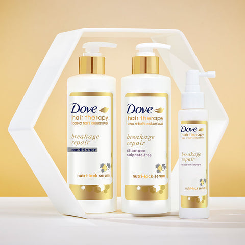Dove Hair Therapy Breakage Repair Shampoo 380ml, Conditioner 380ml & Leave on Solution 100ml (Combo Pack)