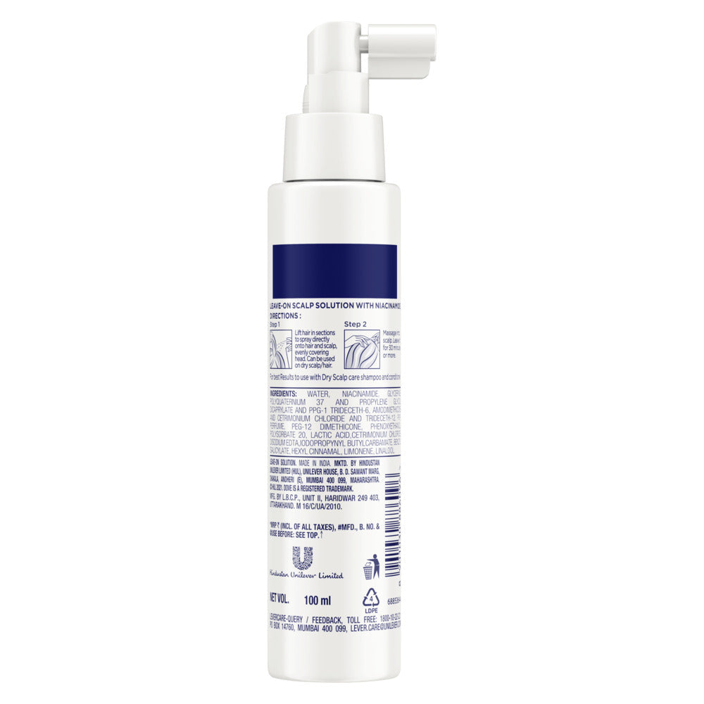 Dove Hair Therapy Dry Scalp Care Moisturizing Leave-on Solution, Sulphate Free, No Parabens & Dyes, With Niacinamide, 100ml