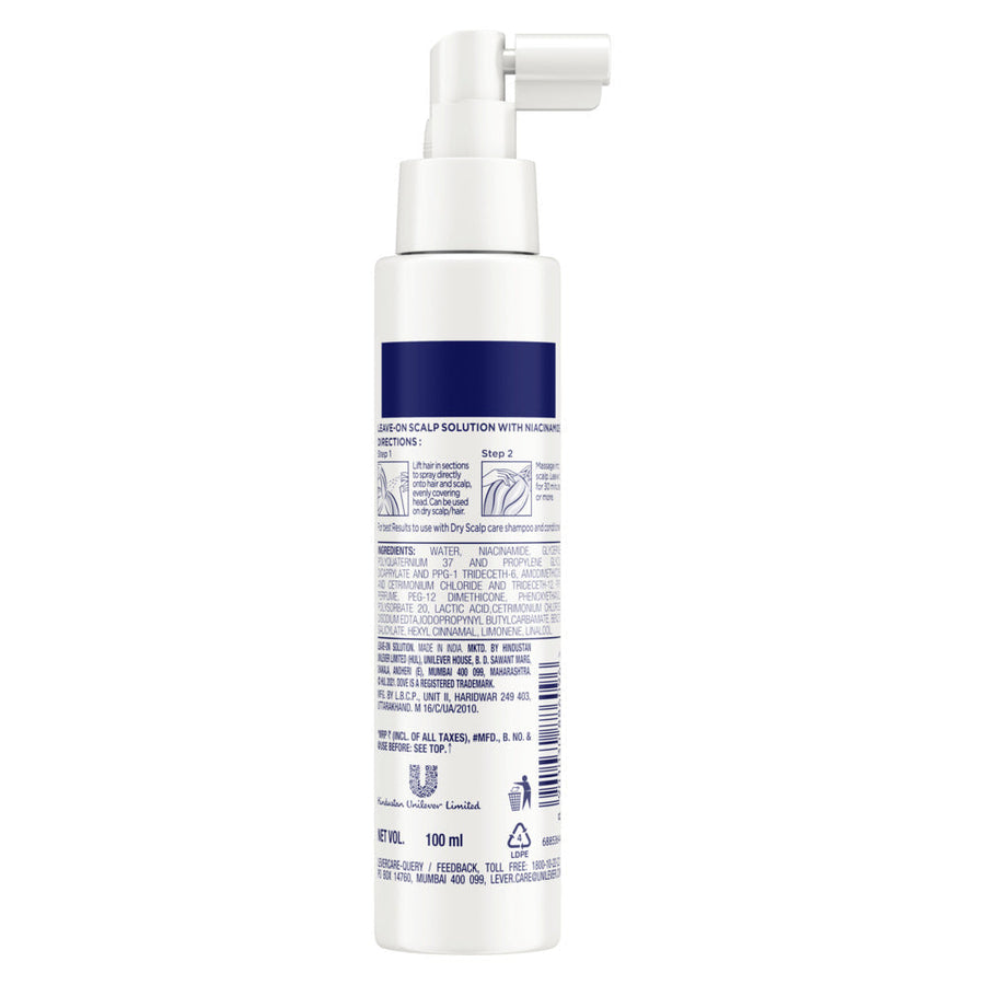 Dove Hair Therapy Dry Scalp Care Moisturizing Leave-on Solution, Sulphate Free, No Parabens & Dyes, With Niacinamide, 100ml