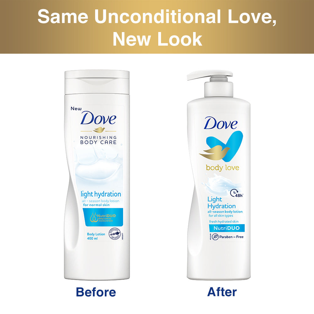 Body Love Light Hydration Body Lotion 400ml & Body Love Silky Pampering Body Cream 300g, Paraben Free (Combo Pack)