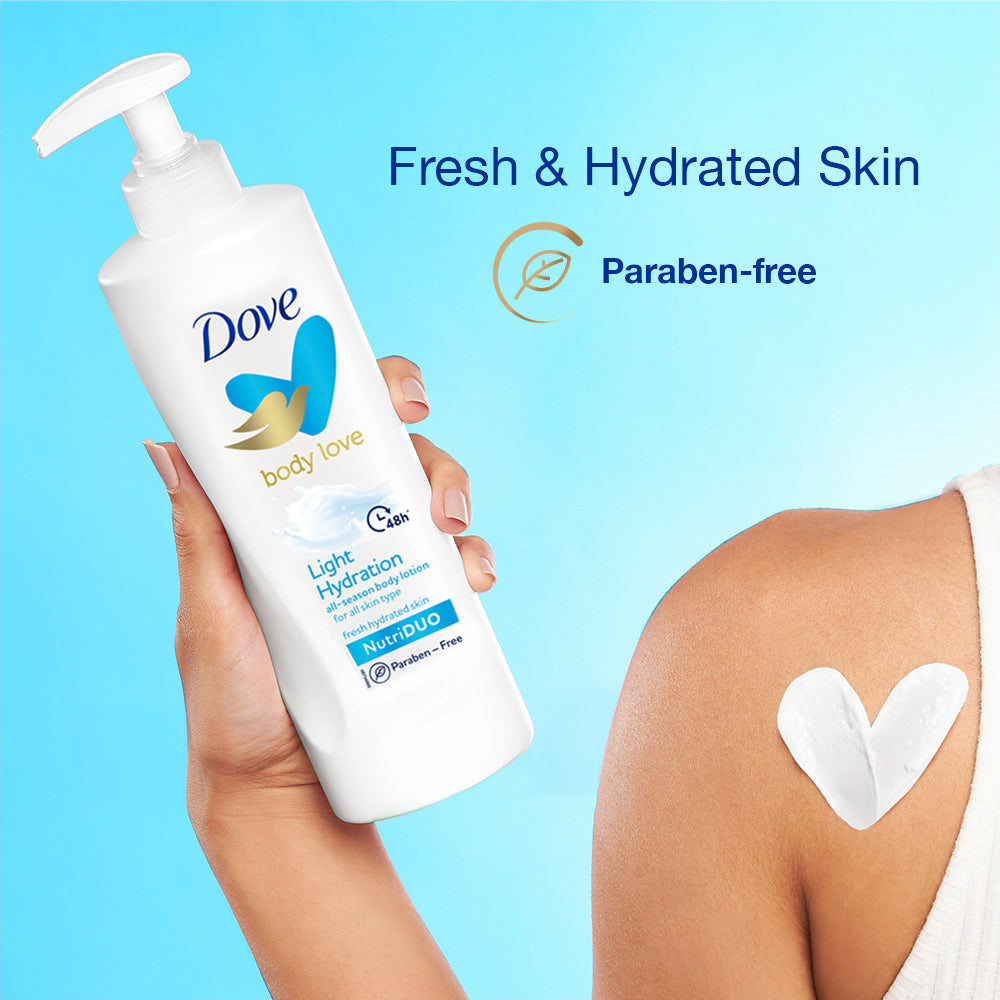 Body Love Light Hydration Body Lotion 400ml & Body Love Silky Pampering Body Cream 300g, Paraben Free (Combo Pack)