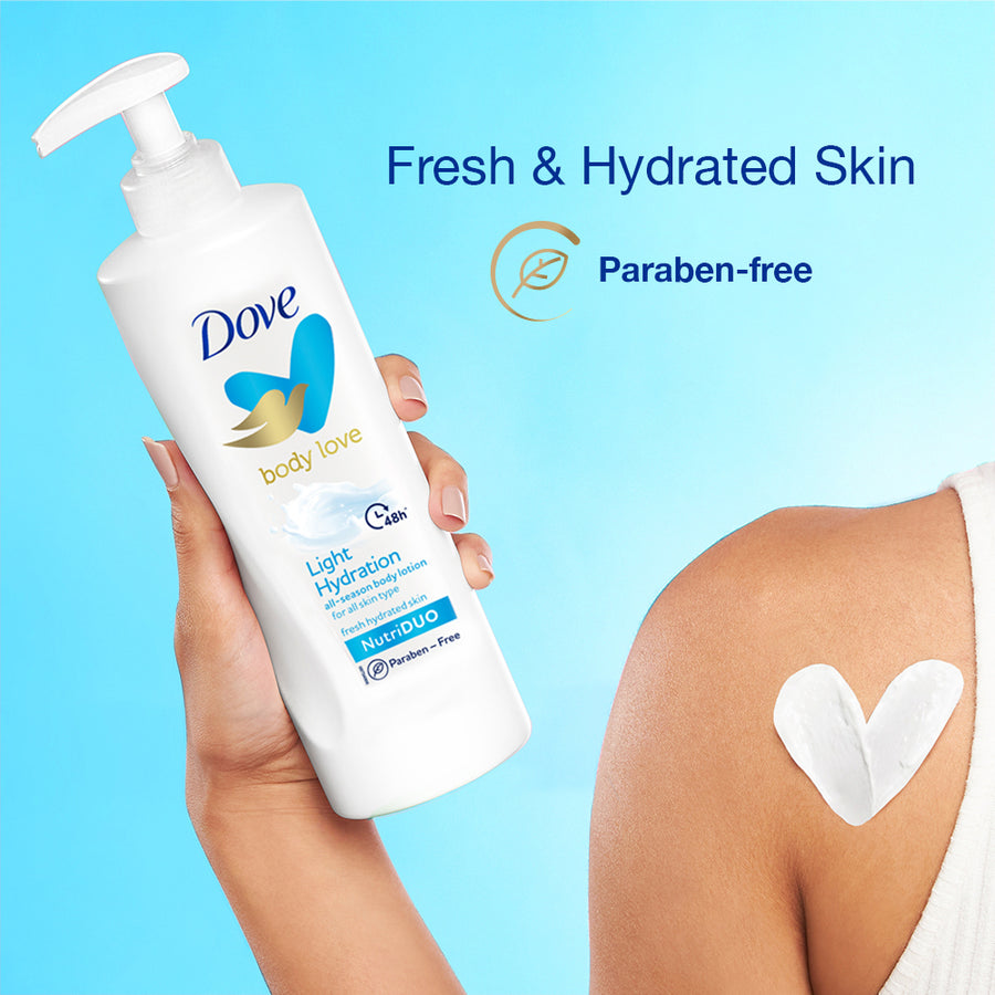 Body Love Light Hydration Body Lotion 400ml & Body Love Silky Pampering Body Cream 300g, Paraben Free (Combo Pack)