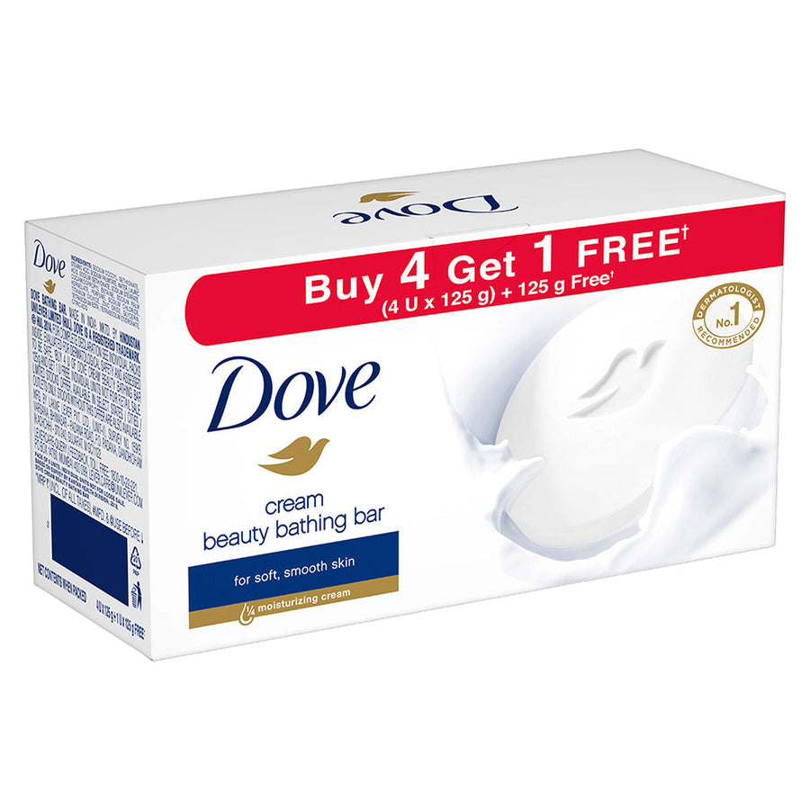 Dove Cream Beauty Bar - Soft, Smooth, Moisturised Skin, 125g (Buy 4 Get 1 Free)