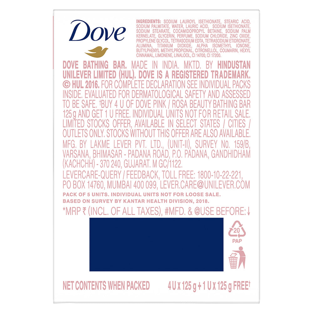 Dove Pink Rosa Beauty Bar, 125g (Buy 4 Get 1 Free)