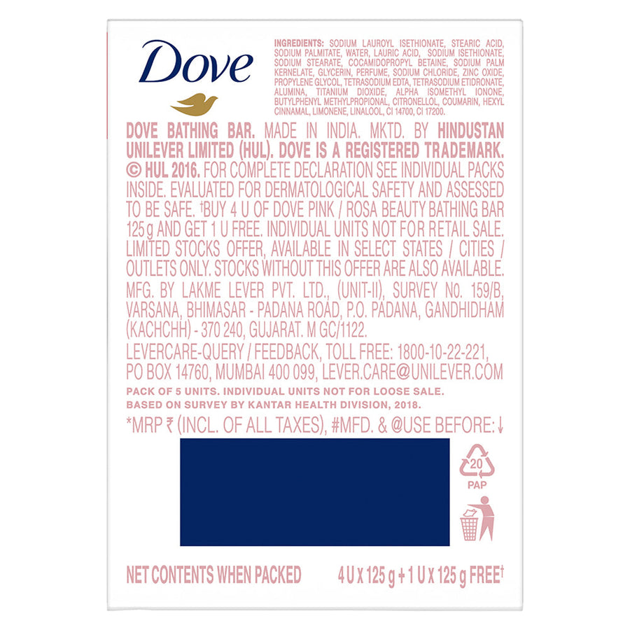 Dove Pink Rosa Beauty Bar, 125g (Buy 4 Get 1 Free)