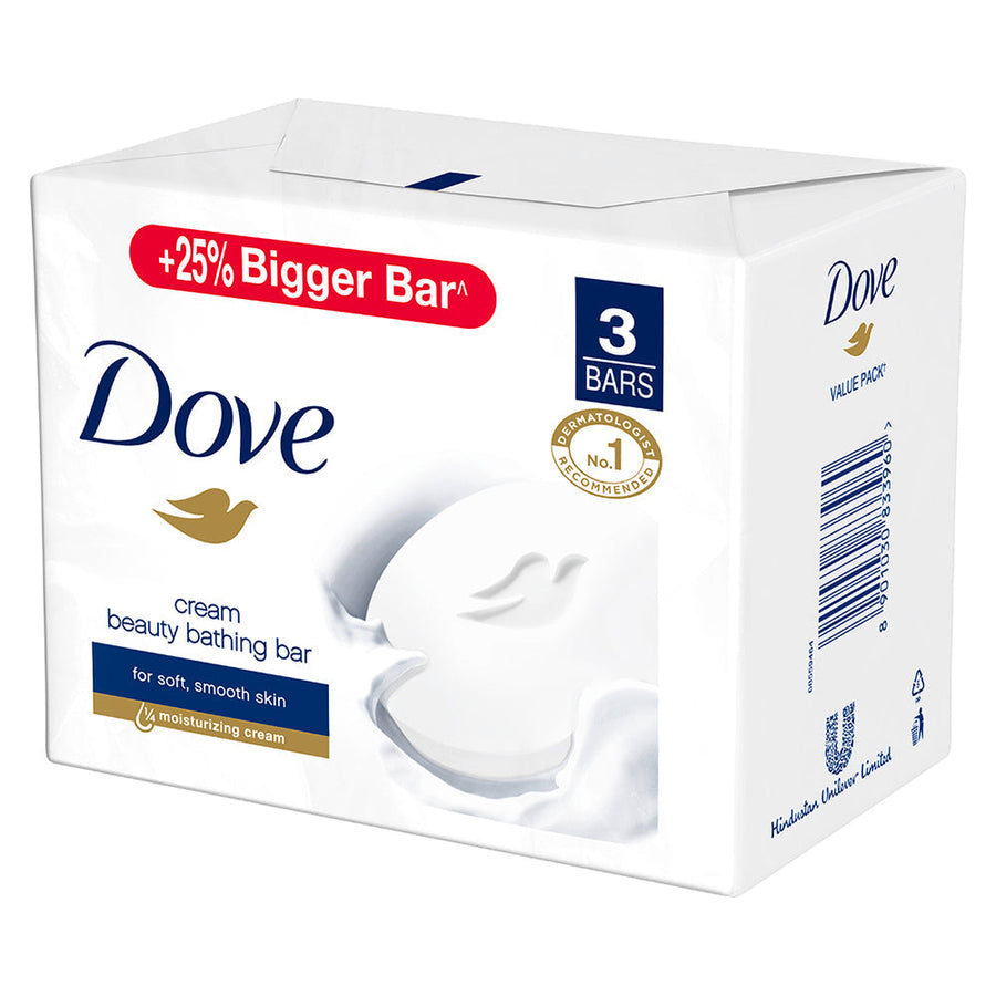 Dove Cream Beauty Bar - Soft, Smooth, Moisturised Skin, 3x125g