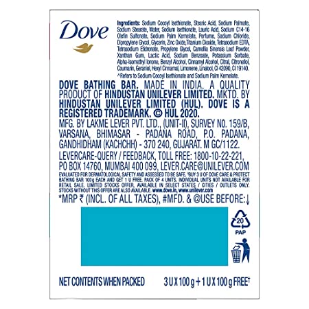 Dove Care & Protect Moisturising Cream Beauty Bathing Bar, 100g (Buy 3 & Get 1 Free)