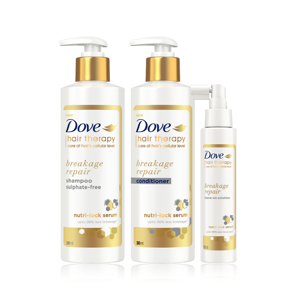 Dove Hair Therapy Breakage Repair Shampoo 380ml, Conditioner 380ml & Leave on Solution 100ml (Combo Pack)