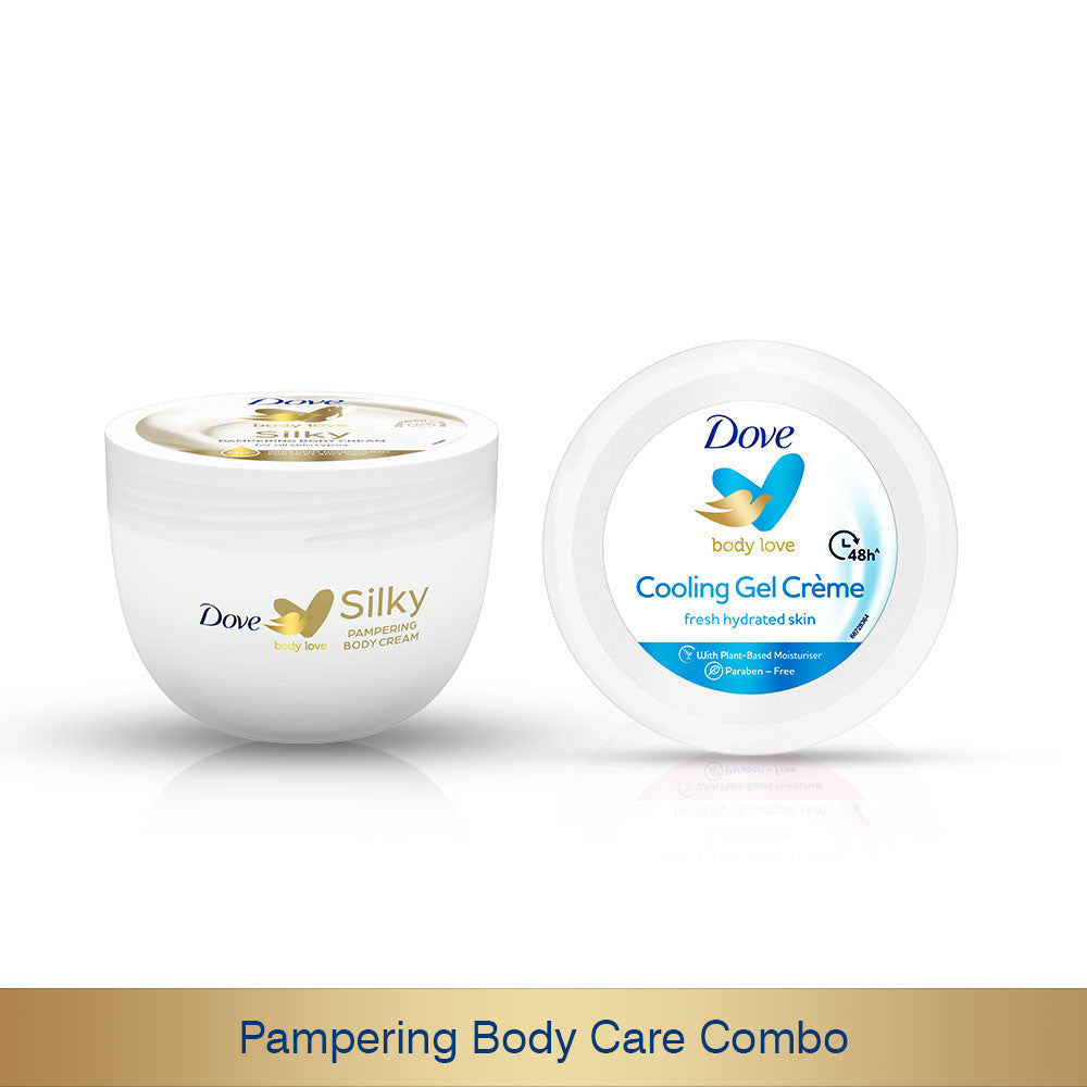 Body Love Silky Pampering Body Cream 300g & Body Love Cooling Gel Crème 48hrs Hydration 145g (Combo Pack)