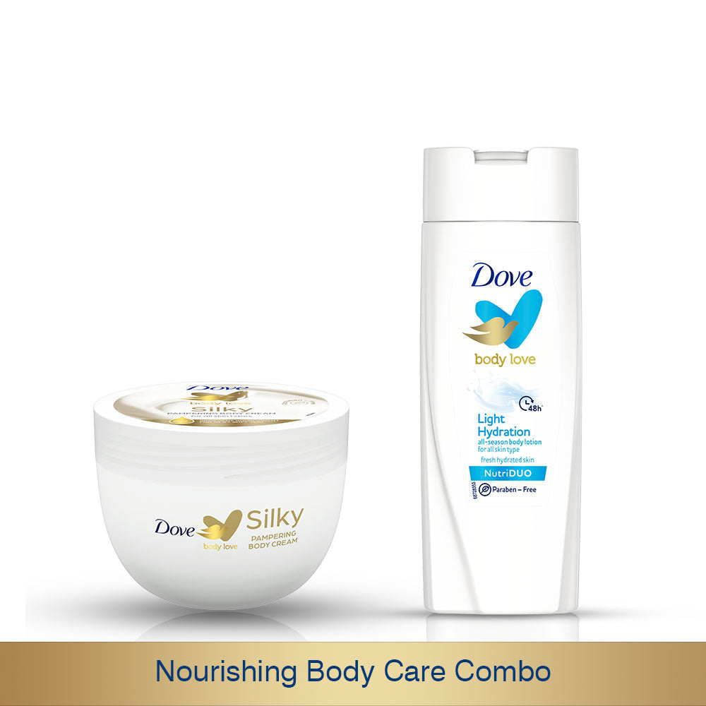 Body Love Silky Pampering Body Cream 300g & Body Love Light Hydration Body Lotion 100ml, Paraben Free (Combo Pack)