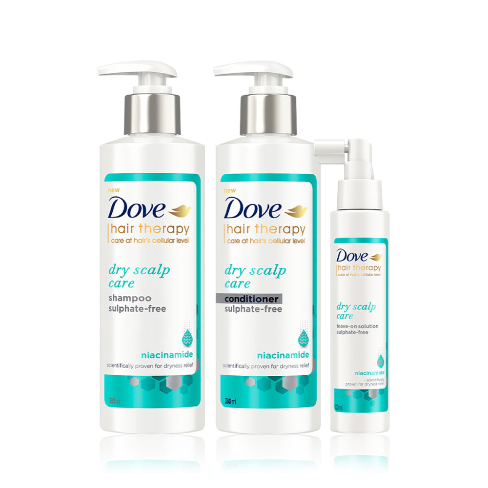 Dove Hair Therapy Dry Scalp Care Shampoo 380ml, Conditioner 380ml & Leave on Solution 100ml (Combo Pack)