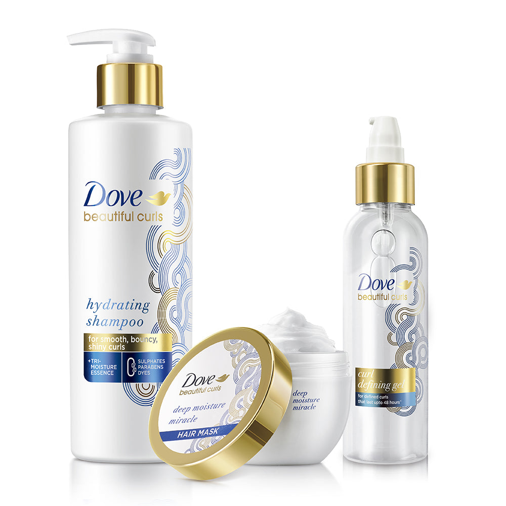 Dove Beautiful Curls Shampoo 380ml, Hair Mask 300ml & Hair Gel 100ml (Combo Pack)